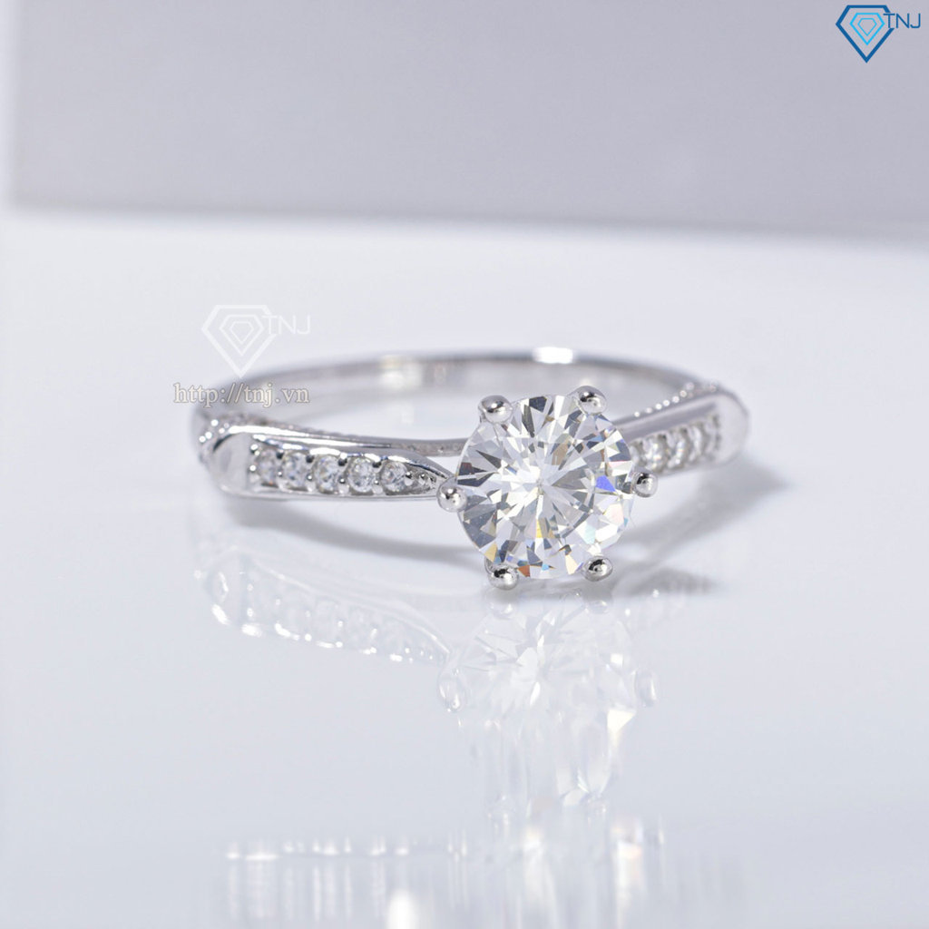 Nhẫn bạc nữ đơn giản xi kim đính đá NN0534