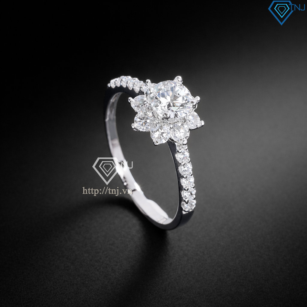 Nhẫn bạc nữ bông hoa đính đá trắng xi kim NN0559-XK