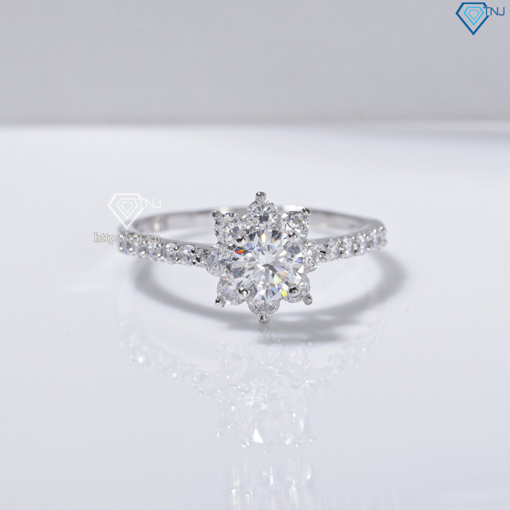 Nhẫn bạc nữ bông hoa đính đá trắng xi kim NN0559-XK