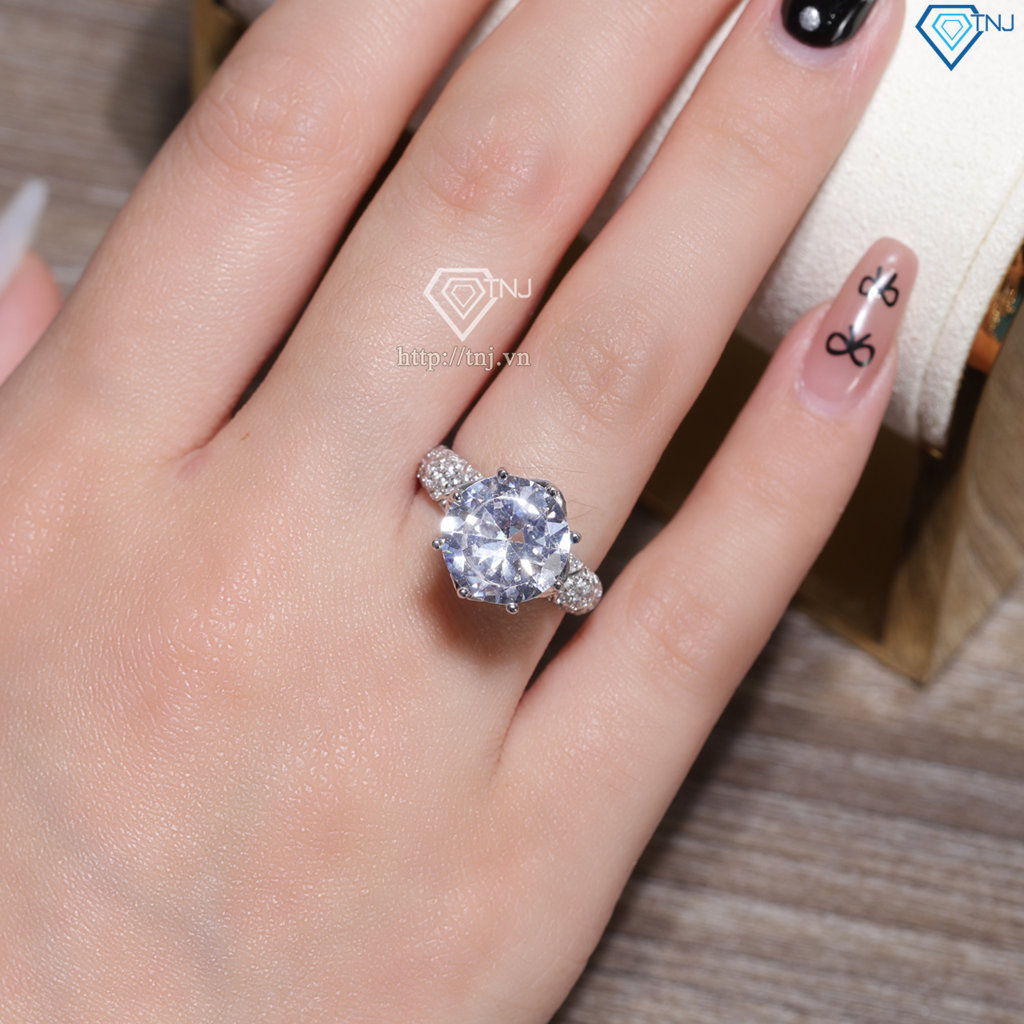 Nhẫn bạc nữ bản to đá chủ 10mm xi kim NN0561-XK