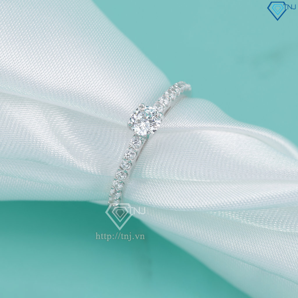 Nhẫn bạc nữ bản nhỏ xi kim đính đá NNXK0464