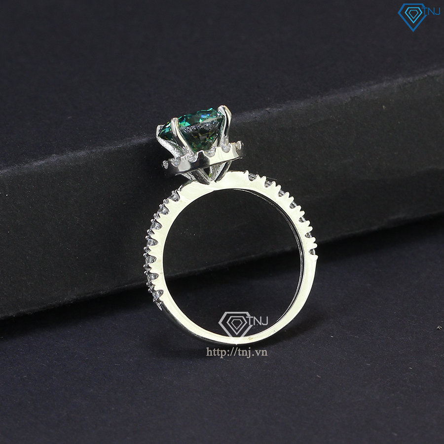Nhẫn nữ đính kim cương Moissanite xanh 8.0mm NNM0015