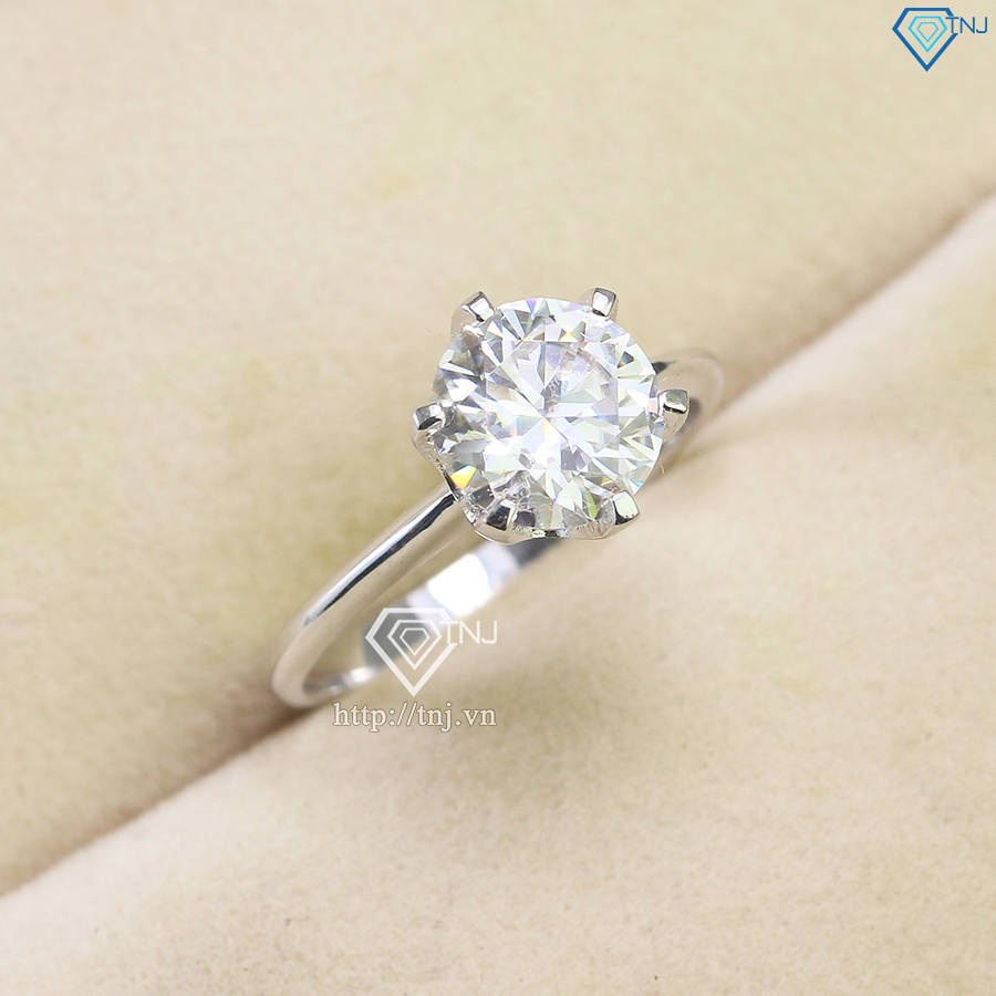 Nhẫn bạc nữ đơn giản đính kim cương Moissanite 8.0mm NNM0055