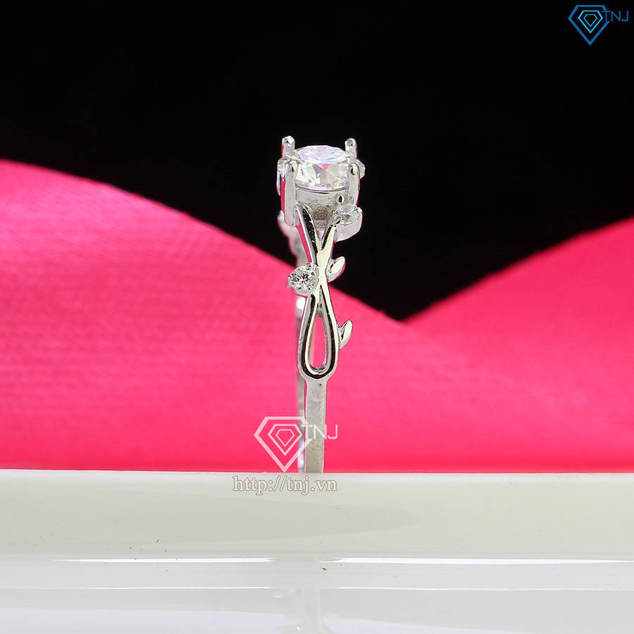 Nhẫn bạc nữ hoa hồng đính kim cương Moissanite 5.0mm - Kiểm định GRA NNM0066