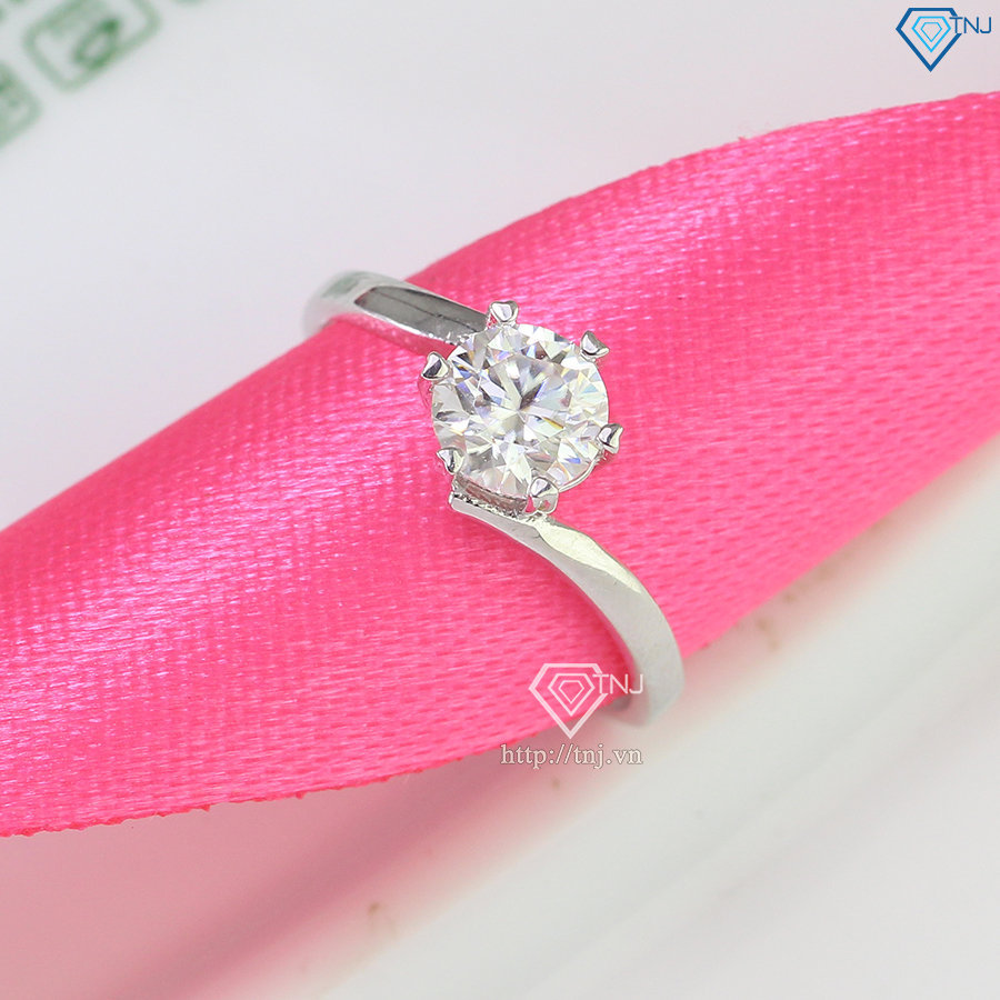 Nhẫn bạc nữ đơn giản đính kim cương Moissanite đẹp 6.0mm - Kiểm định GRA NNM0082