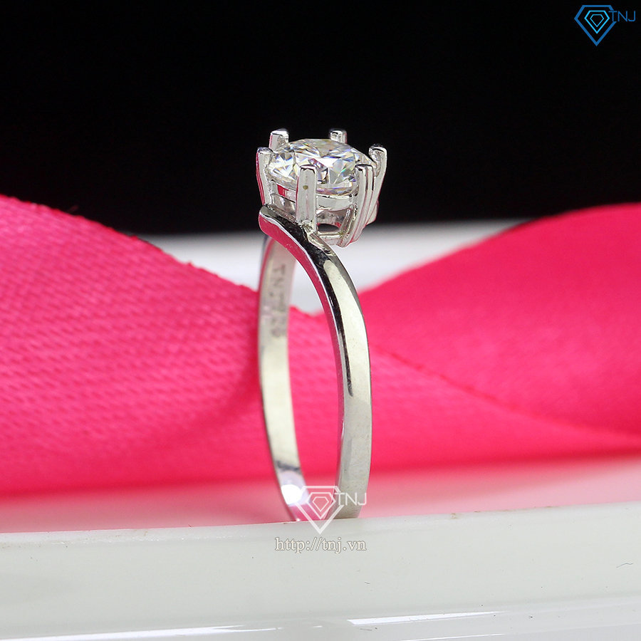 Nhẫn bạc nữ đơn giản đính kim cương Moissanite đẹp 6.0mm - Kiểm định GRA NNM0082
