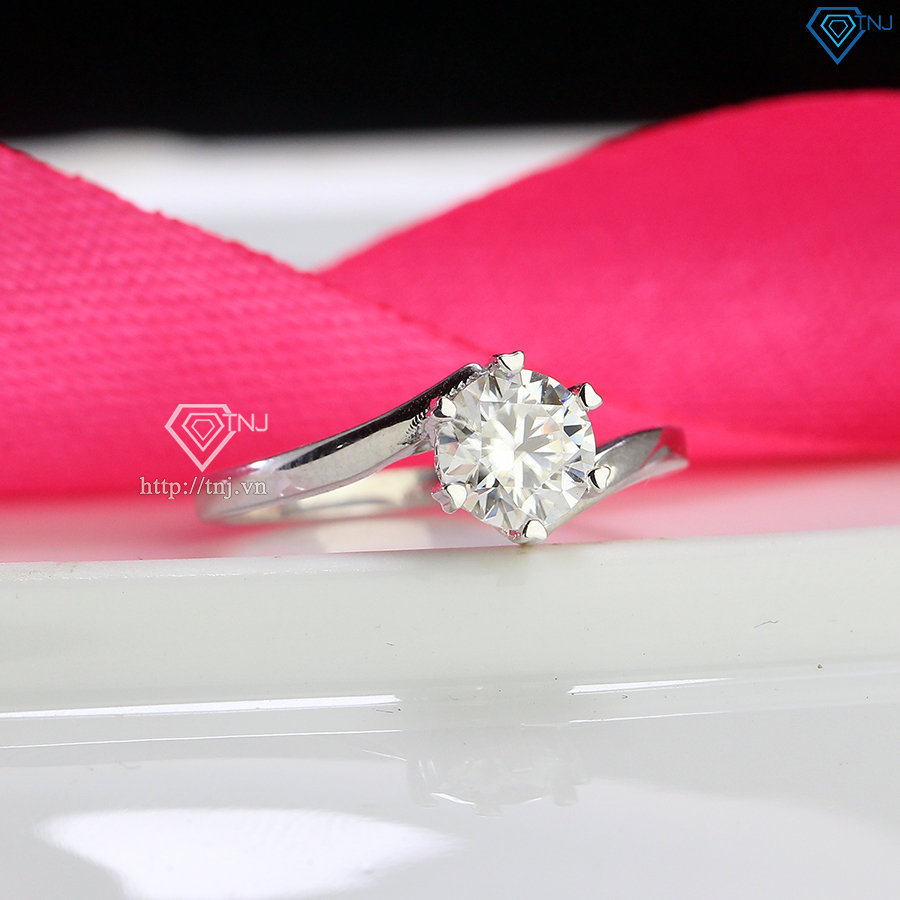 Nhẫn bạc nữ đơn giản đính kim cương Moissanite đẹp 6.0mm - Kiểm định GRA NNM0082