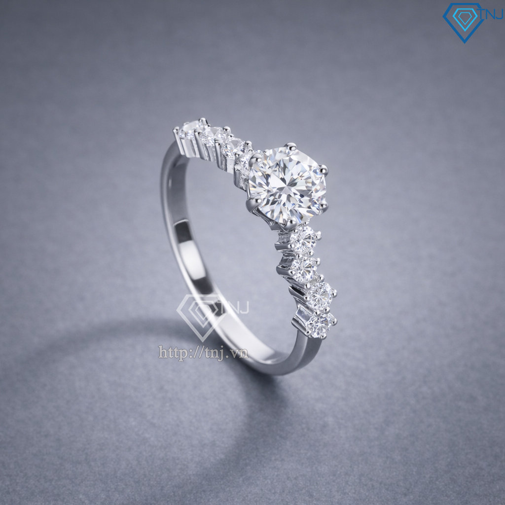 Nhẫn nữ Moissanite cách điệu đính kim cương 6.0mm NNM0097